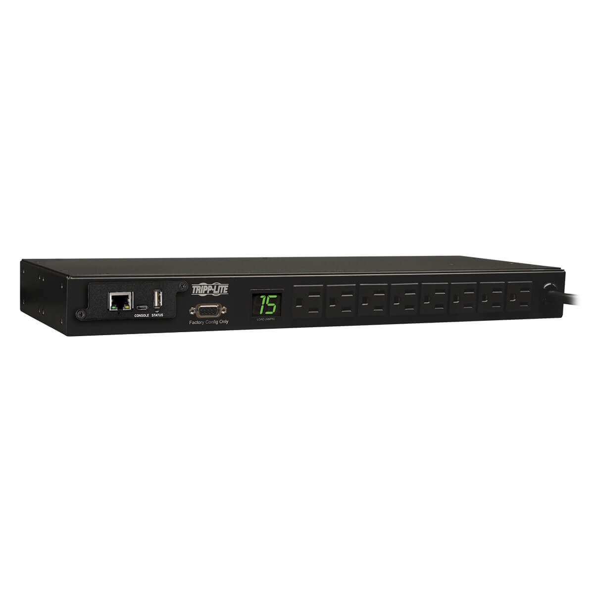 Tripp Lite 1.4kW Single-Phase Monitored PDU with LX Platform Interface, 120V Outlets (8 5-15R), 5-15P, 12ft Cord, 1U Rack-Mount, TAA (PDUMNH15)