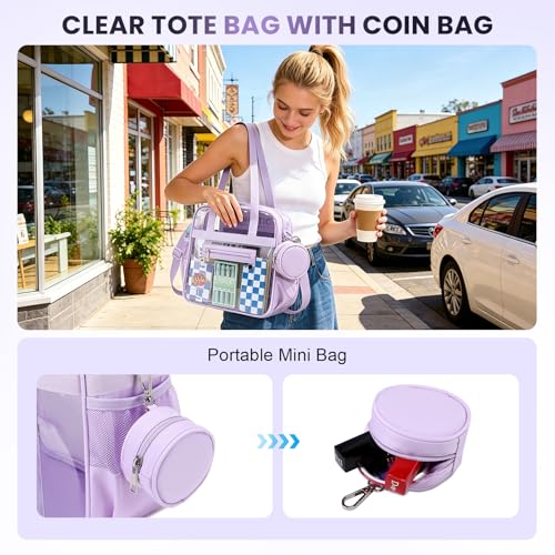 Image of Clear Tote Bag 12x6x12 Stadium Approved Transparent Crossbody Bag with Multi Pockets for Sports Concerts