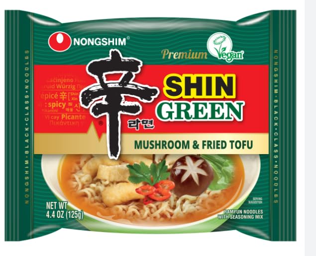 Miniatura 2 de Combo de ramen premium, fideos ramen instantáneos coreanosK - Comida, Shin Green con champiñones y tofu frito Ramyun 4 unidades y Shin Light Ramyun