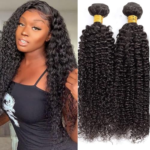 Huarisi Kinky Curly Bundles Human Hair 20 22 Inch 2 Bundles Remy Curly Hair Weaves for Black Women 12a Unprocessed Brazilian Virgin Hair 200g Natural Color Real Hair Extensions Weft