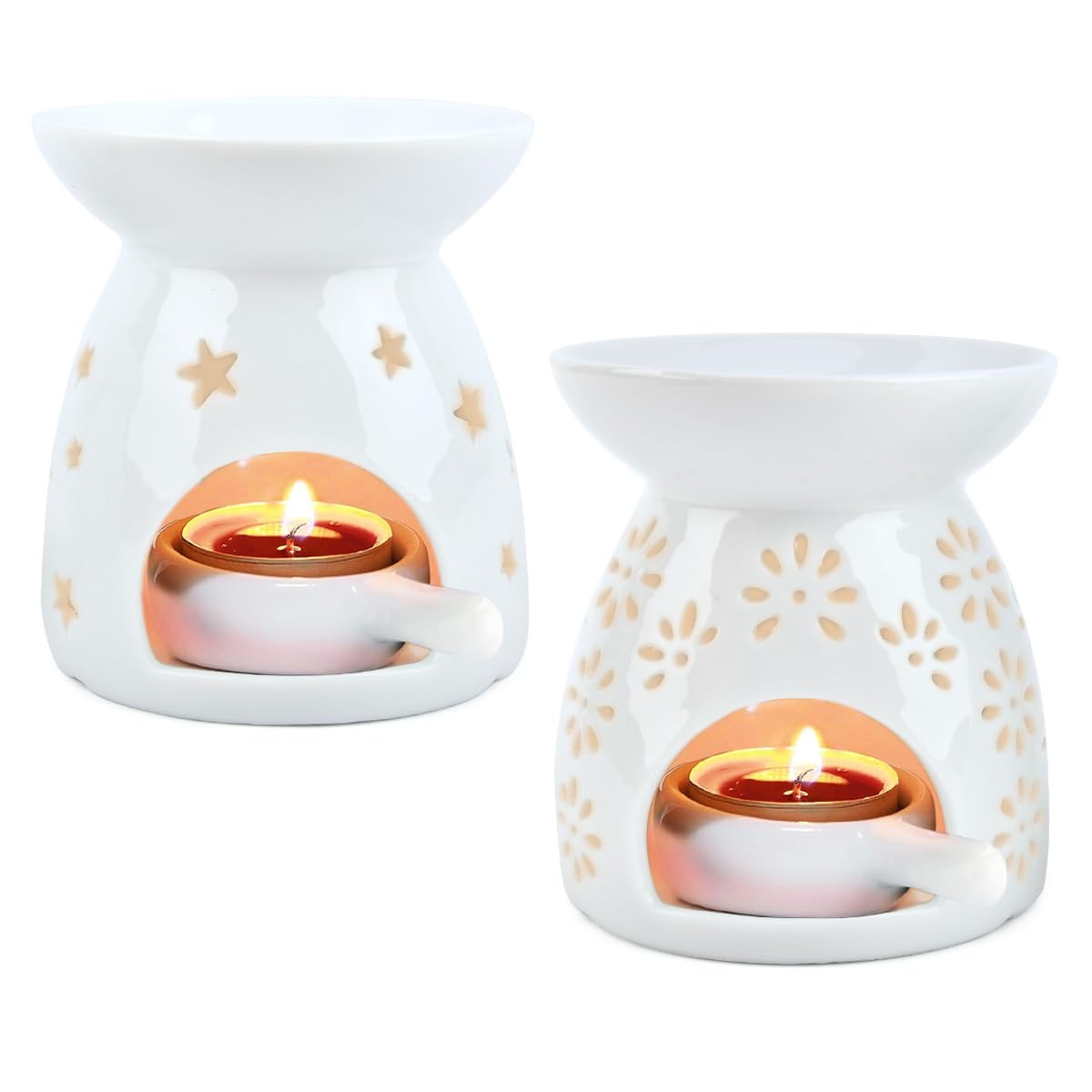 Wax Burner Sets 2, Oil Burner,Oil Burners For Essential Oils, Candle Tealight Wax Burner,Ceramic, Wax Melt Burners, Ceramic Aromatherapy Candle Holder 100ml, Capacitycandle Burner Essential (10*11cm)