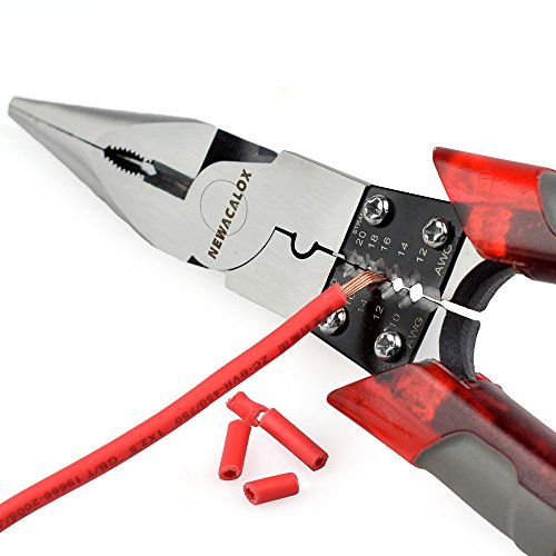 Needle Nose Pliers Industrial Multi-Tool Pliers with Wire Stripper/Crimper/Cutter Function, NEWACALOX Big Heavy Duty Plier, 8-1/2 inch (Multicolored)