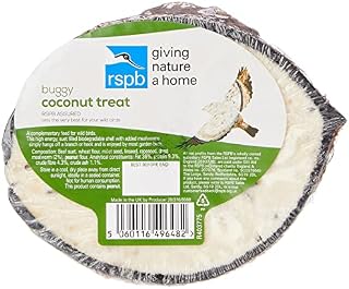 RSPB Wild Bird Coconut Treats with Mealworms, 275 Grams, A Bird Food!!!, Filled in The UK, Supporting The RSPB Charity, Easy to Hang