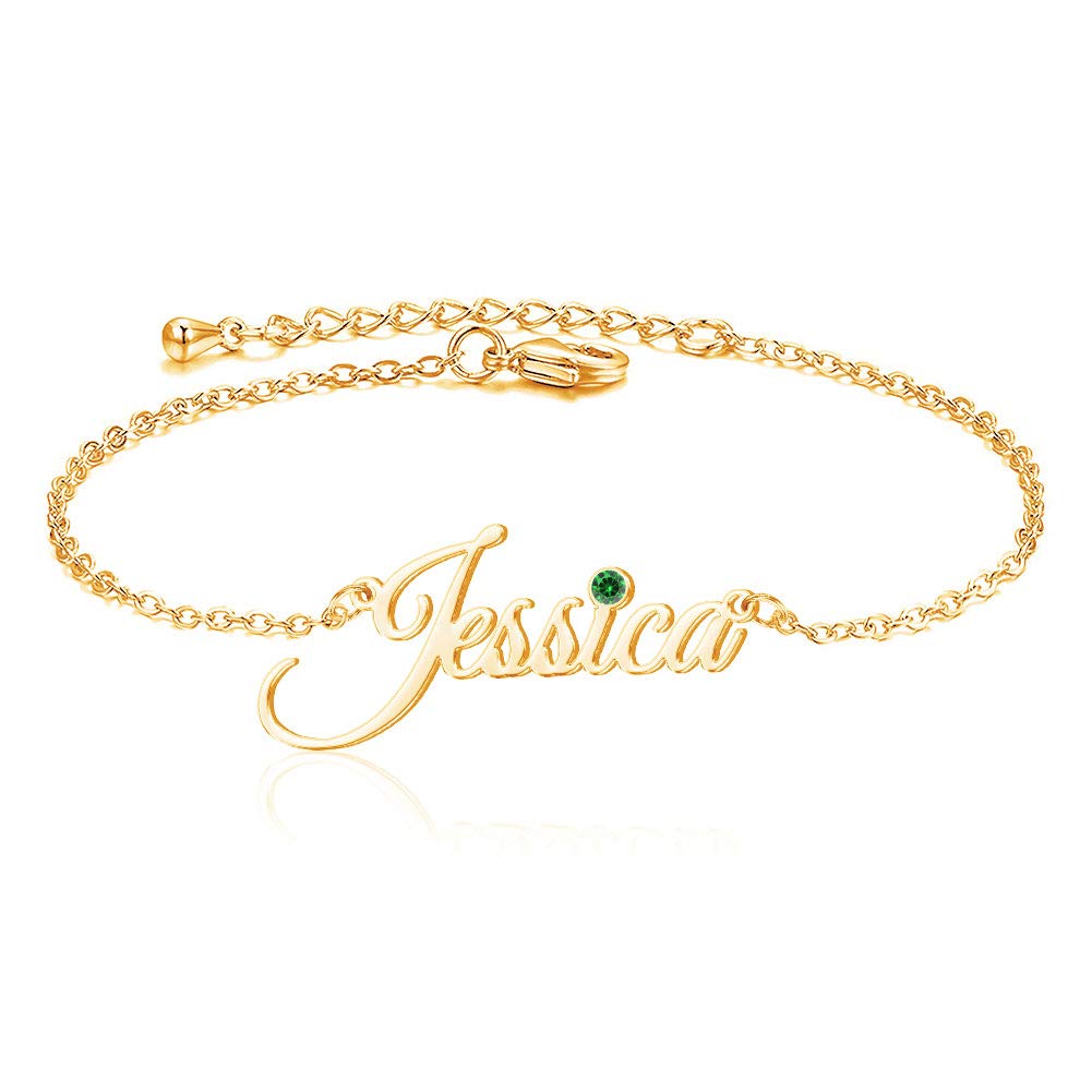 ShineSand Personalized Name Anklet Bracelet for Women Custom Initial Letters Bracelet with Birthstones Adjusted Charm Ankle Bracelet for Teen Girls