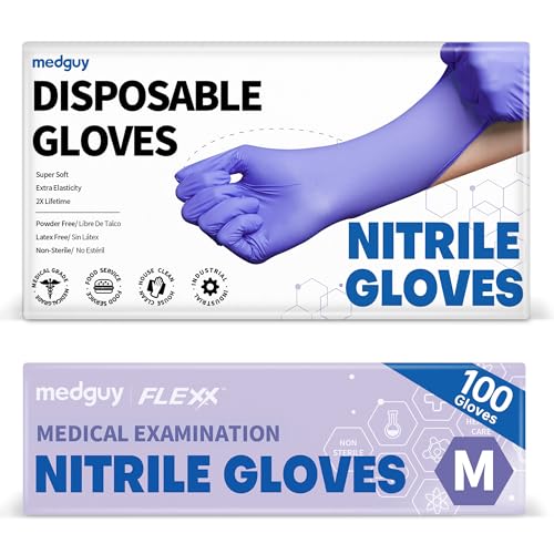 Medguy Medical Nitrile Exam Gloves, 4 Mil Powder-Free Latex-Free Food-Safe Disposable Cooking Cleaning Glove, Blue-Violet 100Pcs (Medium)