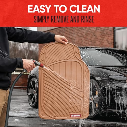 Image of Motor Trend FlexTough Baseline - Heavy Duty Rubber Car Floor Mats, 100% Odorless & BPA Free, All Weather (Tan Beige)