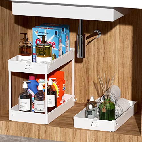 Spacekeeper Storage Rolling Cart, 3 Tier Laundry Room Organization Rolling Utility Cart Bathroom Cart Organizer Mobile Shelving Unit Storage Shelves Multi-Functional Storage Trolley, White #TOP3