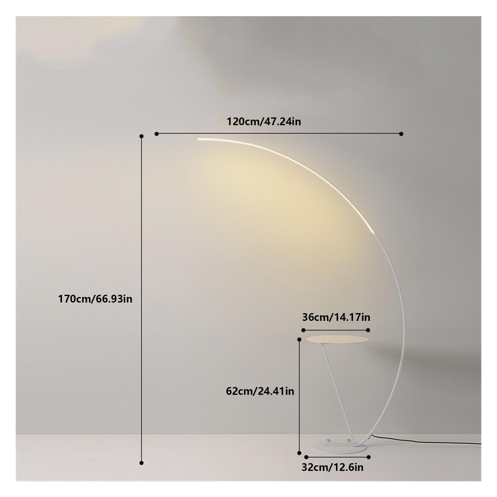 Luce da terra Lampada da terra ad arco for soggiorno, lampada con tavolo, contemporanea sopra il divano for camera letto e ufficio Lampada d'angolo