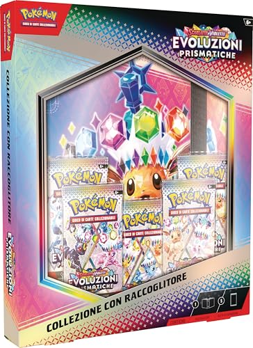 Pokémon TCG Scarlet and Violet Collection - Prismatic Evolutions, Sammlung mit Erweiterungsbuch, 378 Taschenbuch und fünf Erweiterungspaketen, italienisch