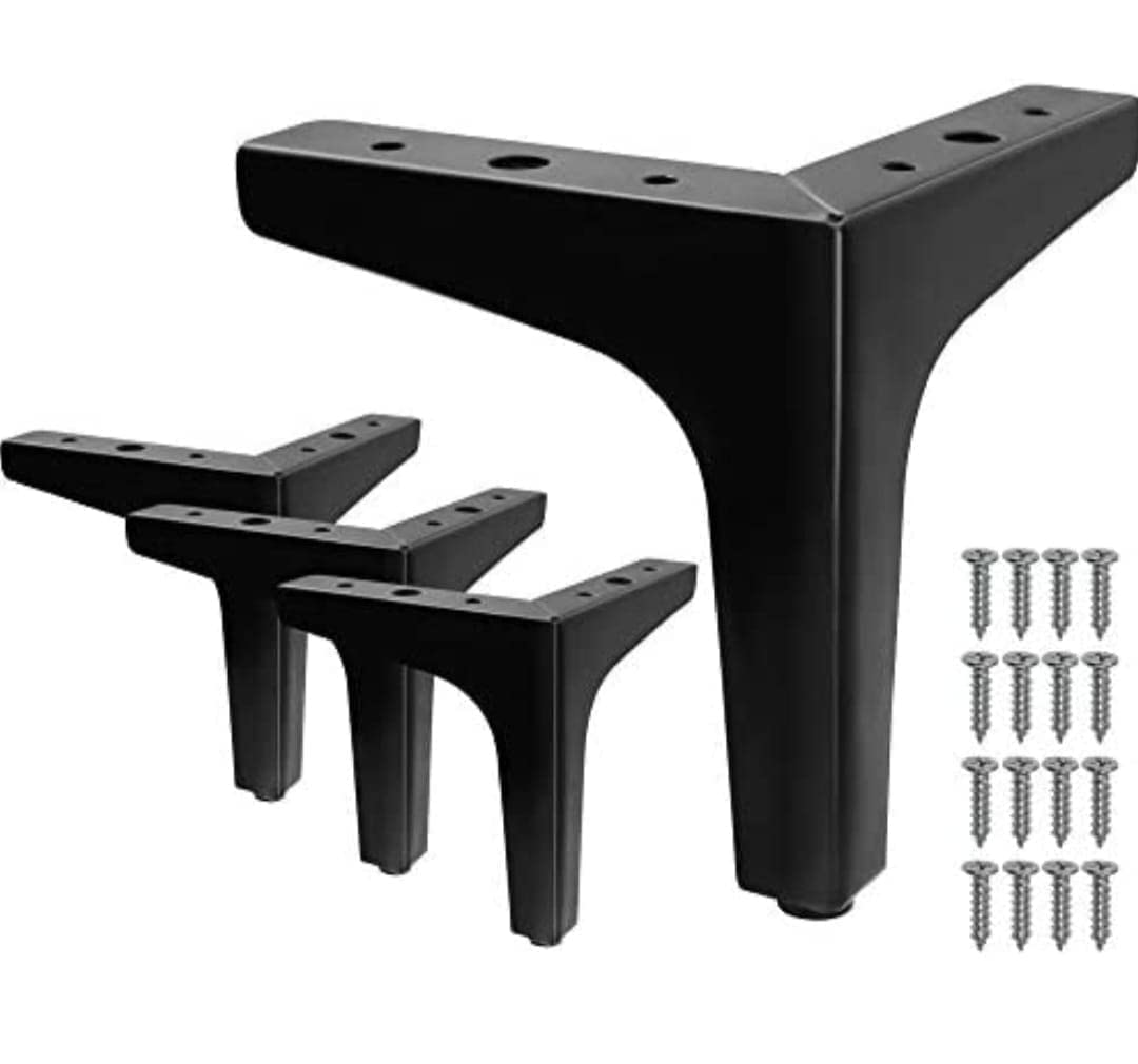 Raj Enterprises Sofa Leg 4/5/6 Inches Matt Black Finish T Shape Set of 4 (Black Mounting Screw Included) (6INCH)