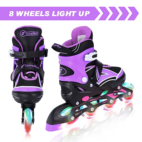 Adjustable Inline Skates For Kids With Full Light Up Wheels, Outdoor Roller Blades For Girls And Boys, Youth, Junior, Teens （Purple Large） #TOP7