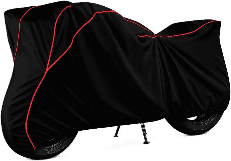 Waterproof Bike Cover Compatible with All-Weather Proof Triple-Stitched Durable Design Windproof Elastic Bottom l_Black with red Piping_Ather 450 X