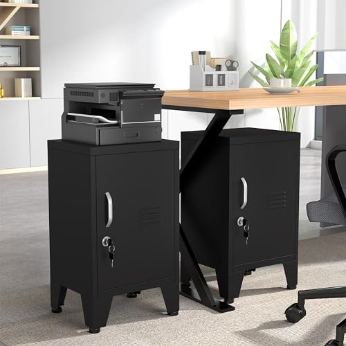 Image of 24.5 inchH Metal Locker Storage Cabinet with Lock - Small Lockable Employees Locking Cabinet Steel Locker Adjustable Shelf & Feet, Single Door Lockable Cabinet for Home, School, Office, Gym (Black)
