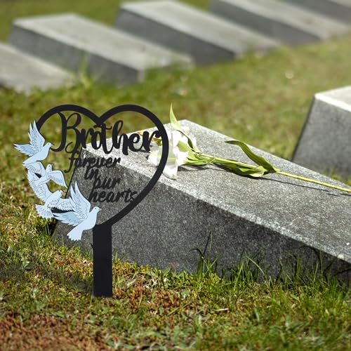 image for BUoonyer Stake Graves Cemetery Decorations - Brother Metal Memorial Gr