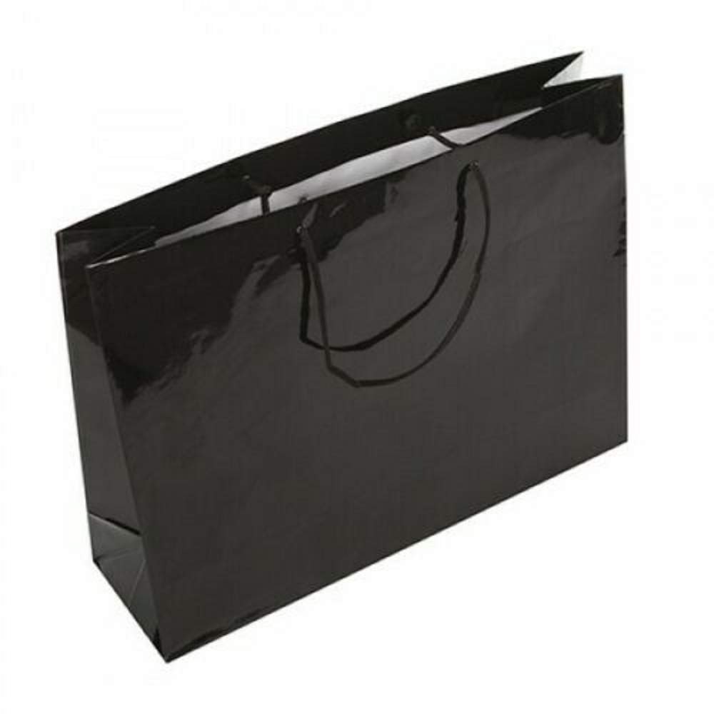 Black Glossy Landscape Boutique Shop Gift Bags - Strong Quality Shiny Gloss Bag (12 Bags)