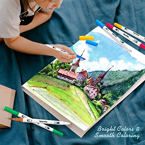 Image of Eglyenlky Colored Markers for Adult Coloring Book, Felt Tip Marker, Dual Tip Brush Pens with Brush and Fine Tip for Adult Teen Kid Drawing (36 Colors Set)
