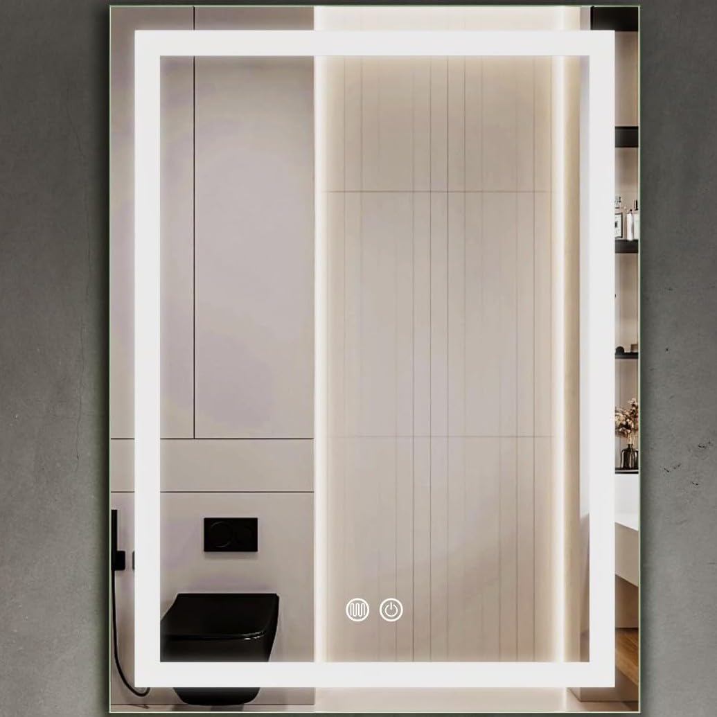 Espejo de baño 80x60 cm con luz LED | Control táctil | Función antivaho | Cristal de 5 mm