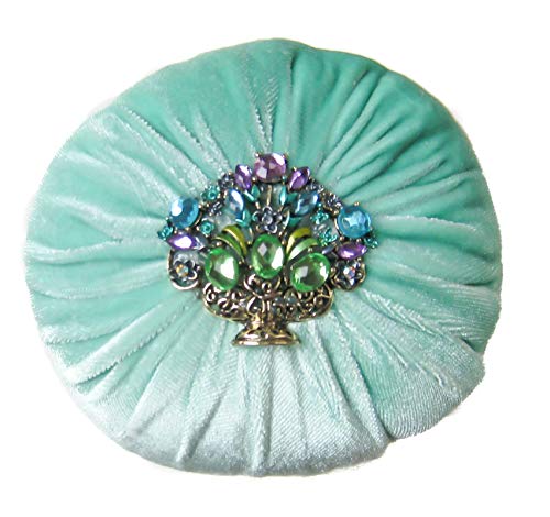 4" Mint Green Velvet Emery Sand Filled Abrasive Pin Cushion for Sewing - 1 lb Emery Powder - Handmade in USA (4", Mint Green)