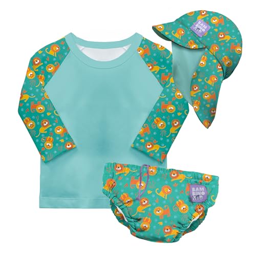 Bambino Mio Conjunto de pañales de natación reutilizables para bebé y niño pequeño unisex (2-3 años) GATOS GUAYS, protección UPF 40+ | pañales de baño, camiseta y gorro de baño