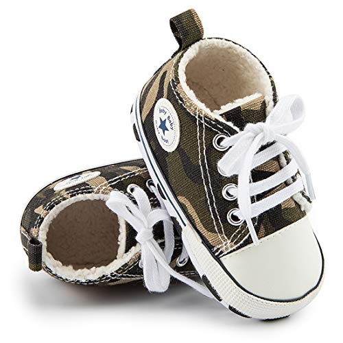 Image of KIDSUN Unisex Baby Boy Girl Canvas Sneaker Soft Sole Infant Lace up Newborn Ankle Toddler First Walkers Crib Shoes
