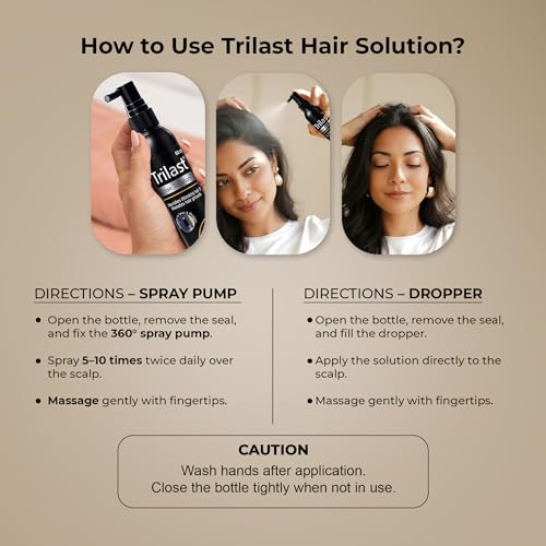 Image of Trilast Hair Care Lotion: Biotin, Niacinamide, Collagen & Wheat Protein for Hair Regrowth, Thickening, Strengthening & Repair 360 Spray + Dropper - Dermatologically Tested - 60ml,Pack of 2