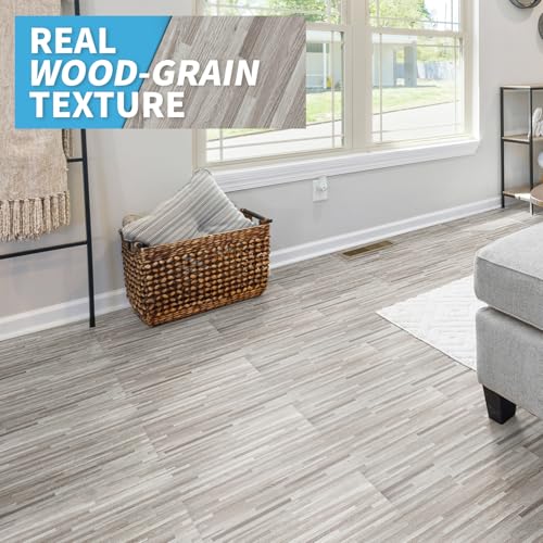 Image of Art3d 36-Pack Wood Texture Peel and Stick Vinyl Flooring Tiles, Dusty Grey