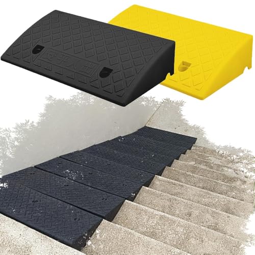 Rampa de plástico para bordillo de 5in, rampa portátil para acceso, rampa para scooter de movilidad y silla de ruedas, antideslizante (Amarillo, 49x27x12cm) miniatura 1