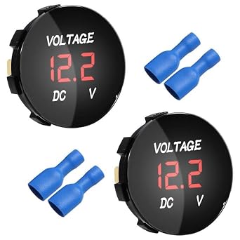 2 Pieces DC 5-48V Car Digital Voltmeter 12V 24V 36V LED Digital Display Voltmeter Round Panel Waterproof Voltage Gauge Meter for for Marine Boat Car Automotive Motorcycle Red Light