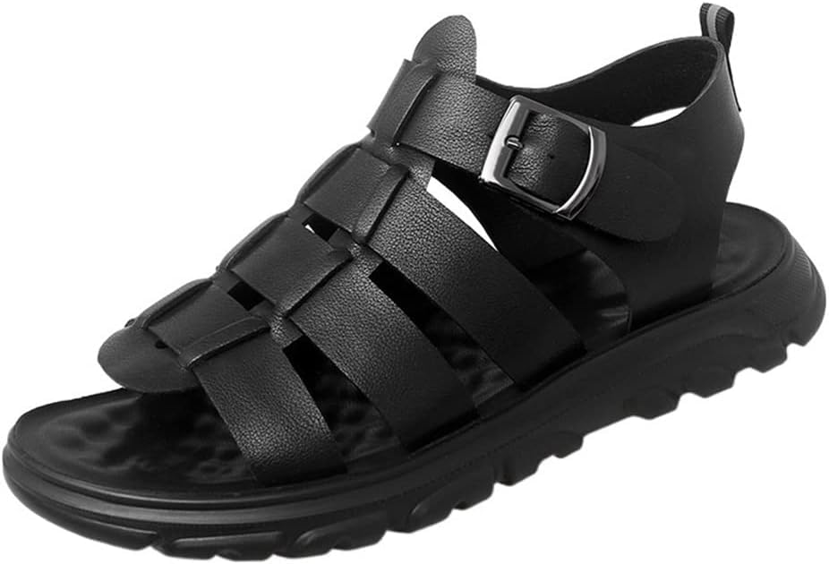 Sandales de pêcheur pour hommes en cuir noir avec bout ouvert réglable taille 5.5 UK