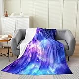 Purple Galaxy Throw Blanket for Kids Teens Girls Boys,Glitter Starry Sky Fleece Blanket All Season,Out Space Universe Star Flannel Blanket Queen Bedroom Decor,Nebula Art Bed Blanket Lightweight