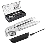 Professional Garlic Press - Stainless Steel Kitchen Utensil Includes Clove Peeler and Cleaning Brush - Best Choice to Mince & Crush Cloves and Ginger