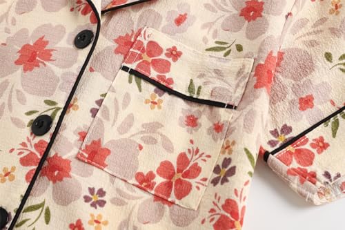 Vopmocld Girls Crepe Button Down Pajama Sets - 3pcs Short Sleeve Long Pants With Shorts Sleepwear Soft Crepe Nighty For Teens3