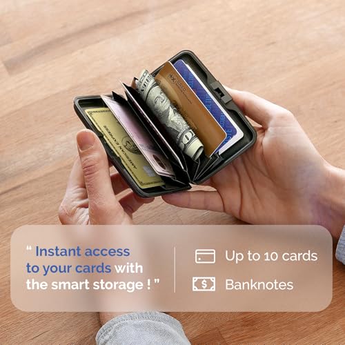 Image of OGON -DESIGNS- Aluminum card holder, RFID protection against fraud and demagnetization, compact wallet, Smart Case STOCKHOLM model (Aluminum Black, Standard lock)