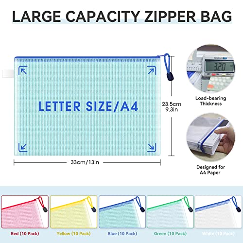 Pack de 30 carteras de plástico con cremallera A4 y malla impermeable para documentos 2
