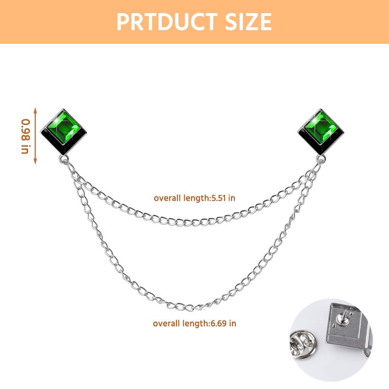 Image of Gem Brooch Pins Hanging Chain Lapel Pin for Men Suits Shirt Collar Brooch Square Crystal Brooch Pin Rhinestone Lapel Pins for Men Tassel Chain Brooch Collar Pins Business Suit Shirt Accessories