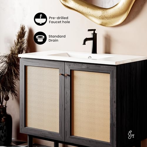 Image of Classe 36 inch Freestanding Bathroom Vanity in Black Oak with Sink Top