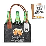 Männerhandtasche Bier mit Flaschenöffner und Grußkarten–Biertasche aus hochwertigem Filz für 6 Bierflaschen–Witzige Geschenk für Kollegen, Freunde & Männer, Ruhestand Geschenk