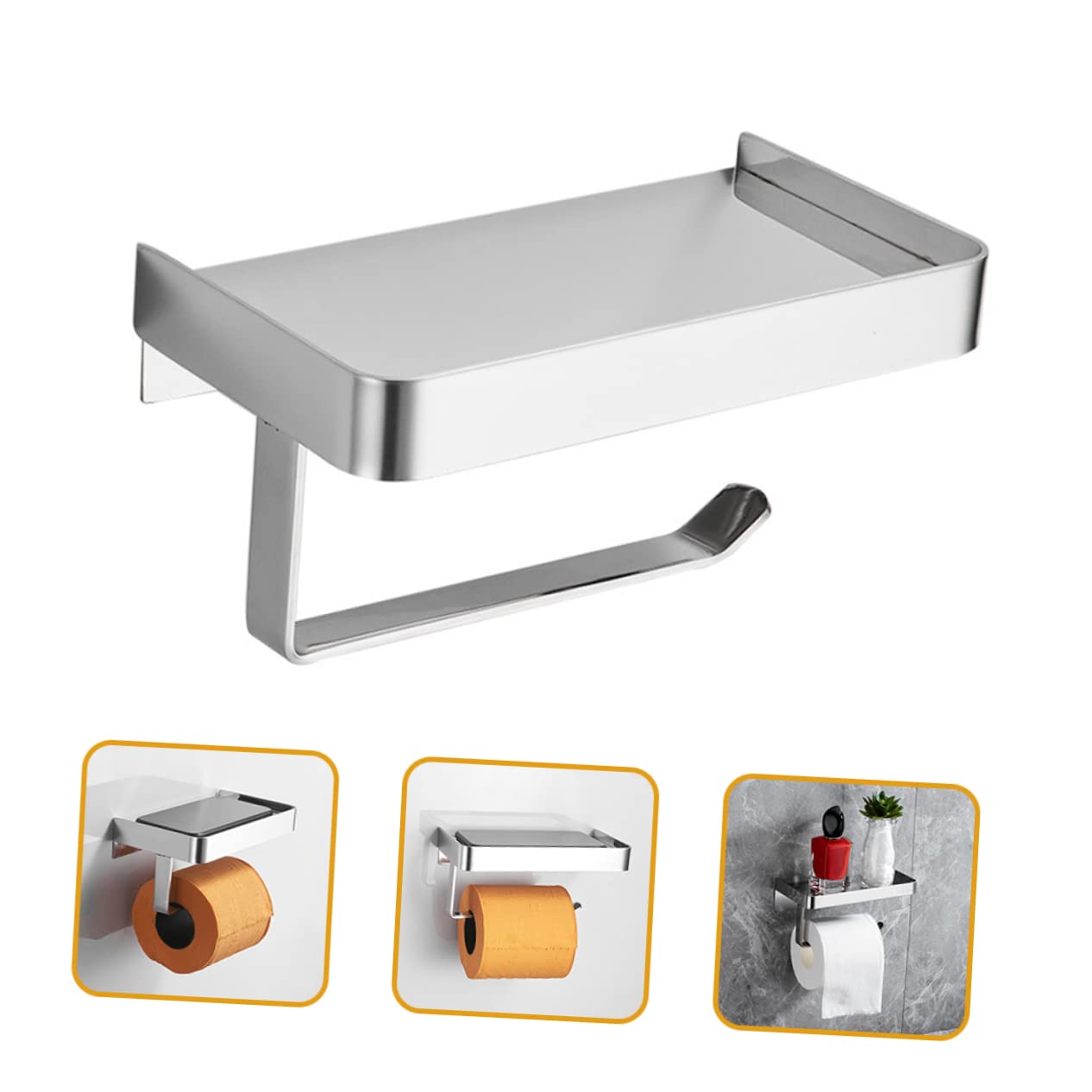 VILLCASE Porta Rotolo Carta Igienica da Muro in Acciaio Inossidabile con Ripiano per Telefono, Supporto Adesivo Facile da Installare, per Bagno e Toilette