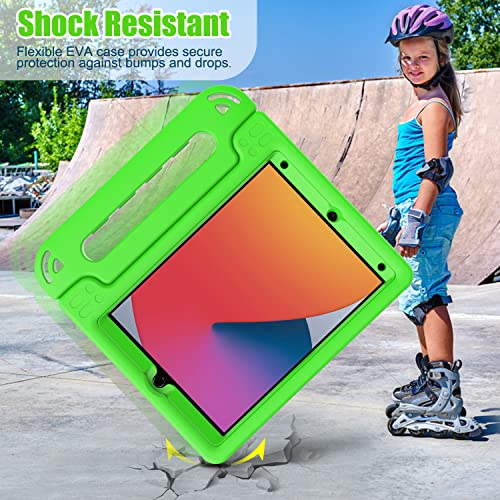 Avawo Kids Case For Ipad 10.2" 9Th & 8Th & 7Th Generation, Ipad 10.2 2021/2020/2019 Case With Built-In Screen Protector, Light Weight Shock Proof Handle Stand Friendly Cover For Ipad 10.2" - Green #TOP4