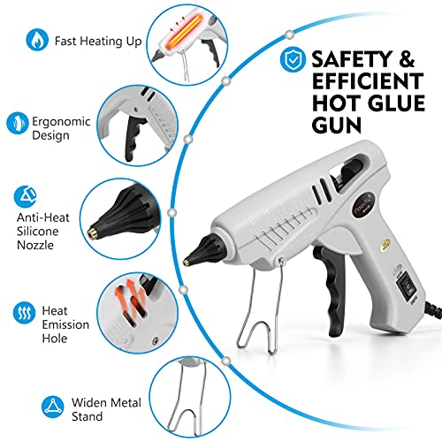 Magicfly 60/100W Hot Glue Gun Full Size With Carry Bag And 15 Pcs Hot Glue Sticks (0.43X5.9Inch), Dual Power High Temp Melt Glue Gun Kit For Diy Arts Craft Projects, Home Quick Repairs, Gray #TOP2