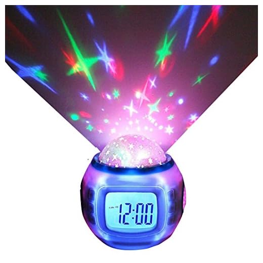 Sisdecor Stjärnprojektion LED väckarklocka färgändring med termometer musiktimer kalender för barn småbarn pojkar flickor