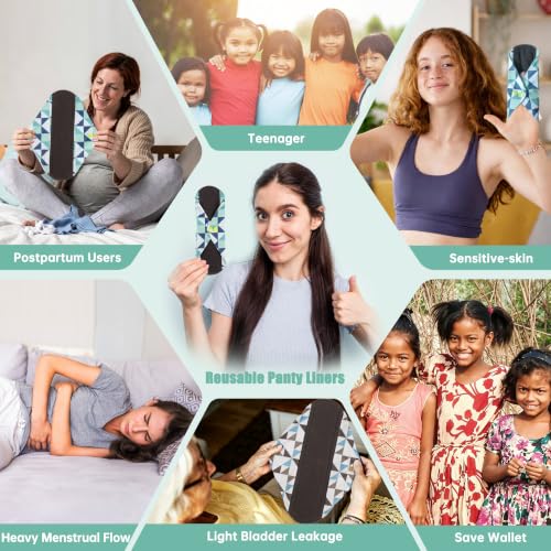 Image of wegreeco Reusable Menstrual Pads, Incontinence Sanitary Period Cloth Pads for Women, Reusable Washable Feminine Panty Liners Heavy Flow,Charcoal,5 Pack,1 Cloth Wet Bag (Small, Geometrical Blue Coffee)