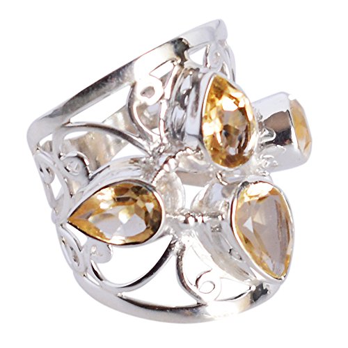 Bague en argent sterling 925 et citrine véritable taillée en marquise noble