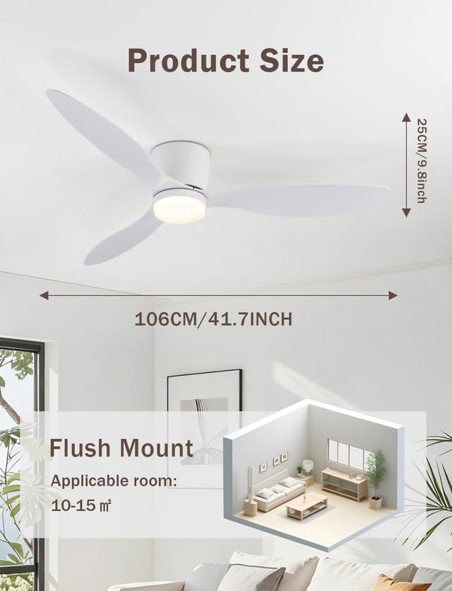 Deckenventilator mit Beleuchtung und Fernbedienung Leise, 106 cm Smart Ventilator Kompatibel mit Alexa, Dimmbar Sommer-Winter-Betrieb Deckenlampe Ventilator für Wohnzimmer, Schwarz