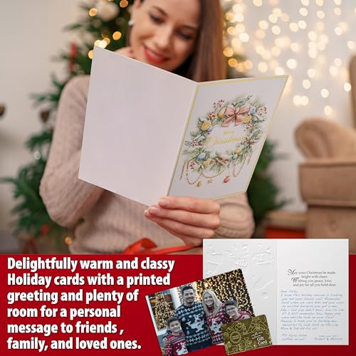 Festive gold foil and glitter Christmas card close up