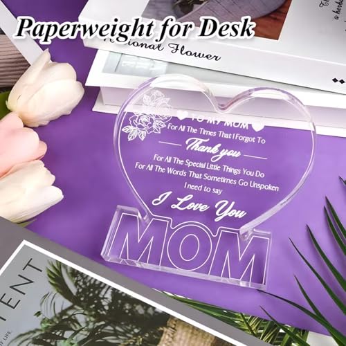 Image of DIGI ARTS Mom Gifts - Delicate Mom Birthday Gifts from Daughter Son - Engraved Heart Shape Acrylic Plaque Decorations for Christmas Mothers Day Birthday Gift Idea