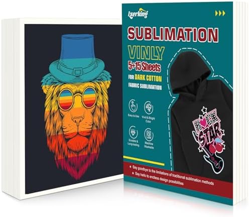 Lzerking Sublimation Htv for Dark Fabric 20 Sheets (5 Sheets 12" x 10" Matte Sublimation Vinyl, 15 Sheets 8.5" x 11" Sublimation Paper), Easy Subli Heat Transfer Vinyl for Cotton Shirts, Pillow, Gifts