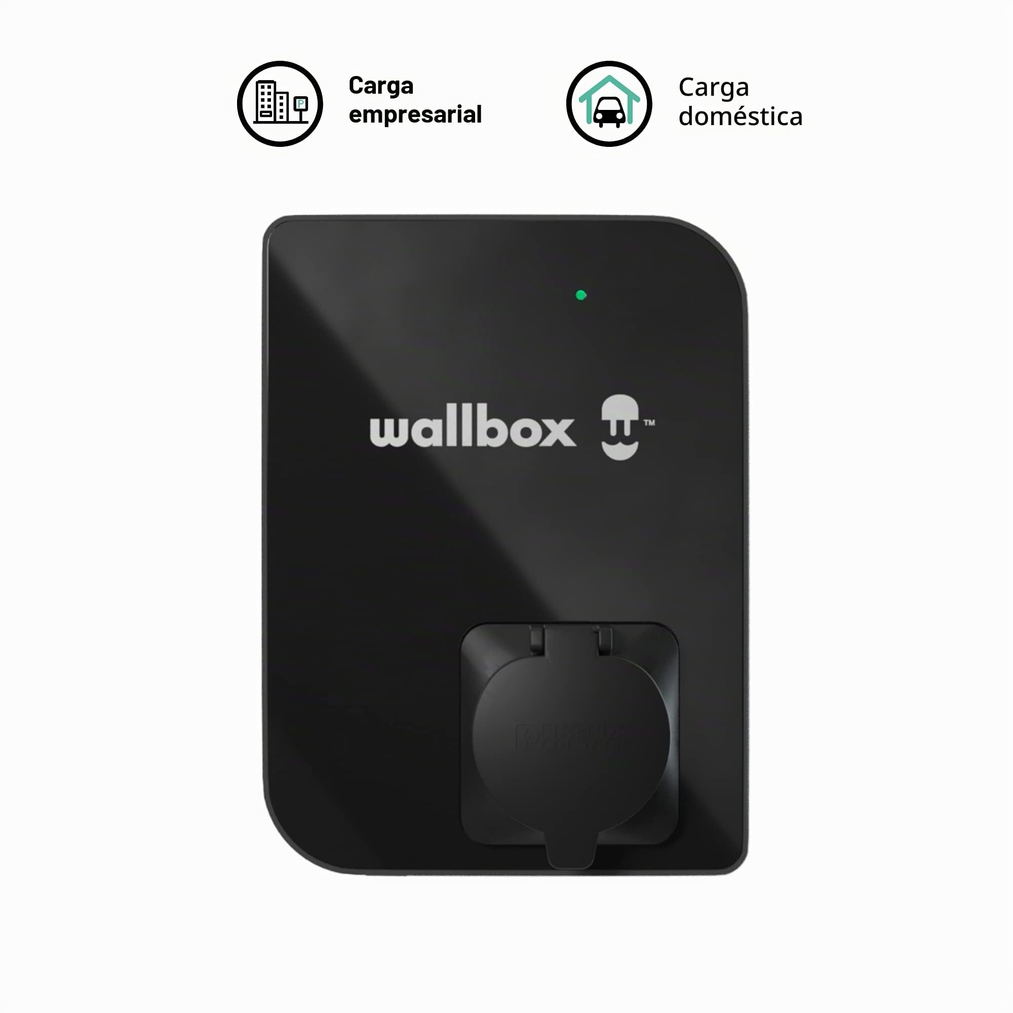 Wallbox Cargador Copper SB para EV. Potencia de hasta 22 kW. Lector de Tarjetas RFID Integrado y Cable de Carga Tipo 2. Conexión WiFi y Bluetooth, y Compatible con OCPP.