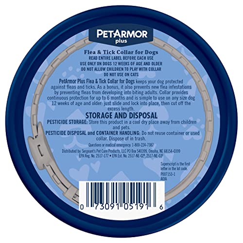 Petarmor Plus Flea & Tick Collar For Dogs, Kills Fleas & Ticks, Long Lasting Protection For 6 Months, Water Resistant, One Size Fits All, 1 Collar #TOP1