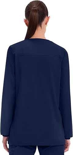 Miniatura 3 de Cherokee WW340 - Chaqueta de uniforme médico para mujer, con cierre frontal, 3 bolsillos, resistente a la decoloración, elástica en 2 direcciones,